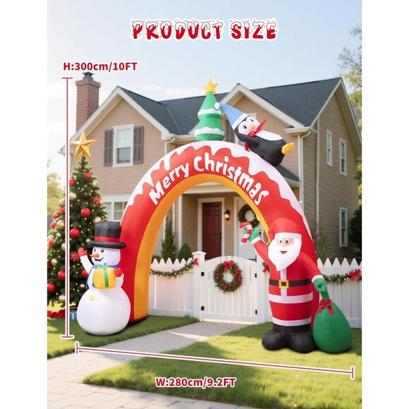 🆕10FT Christmas Inflatables Snowman&Santa Archway Blow Up Outdoor Decorations - Picture 4 of 9